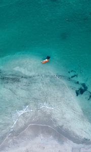 Preview wallpaper water, boat, aerial view, ocean, sailboat