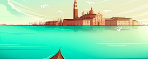 Preview wallpaper water, boat, buildings, city, art