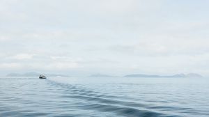 Preview wallpaper water, boat, horizon, trail