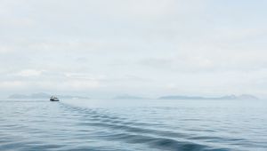 Preview wallpaper water, boat, horizon, trail