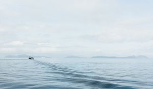 Preview wallpaper water, boat, horizon, trail