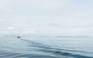 Preview wallpaper water, boat, horizon, trail