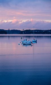 Preview wallpaper water, boats, twilight, landscape