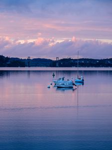 Preview wallpaper water, boats, twilight, landscape