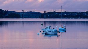 Preview wallpaper water, boats, twilight, landscape