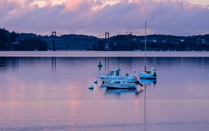 Preview wallpaper water, boats, twilight, landscape