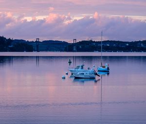 Preview wallpaper water, boats, twilight, landscape