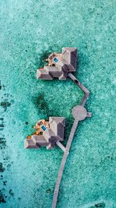 Preview wallpaper water, bungalow, aerial view, ocean, pier