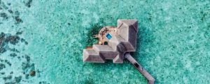 Preview wallpaper water, bungalow, aerial view, ocean, pier