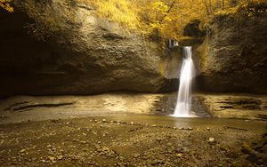 Preview wallpaper water, fall, garden, nature, rock