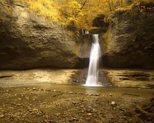 Preview wallpaper water, fall, garden, nature, rock