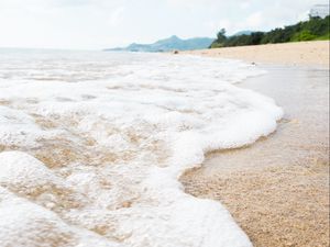 Preview wallpaper water, foam, sand, sea, tropics, nature