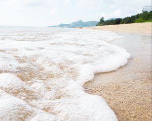 Preview wallpaper water, foam, sand, sea, tropics, nature