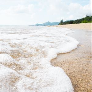 Preview wallpaper water, foam, sand, sea, tropics, nature