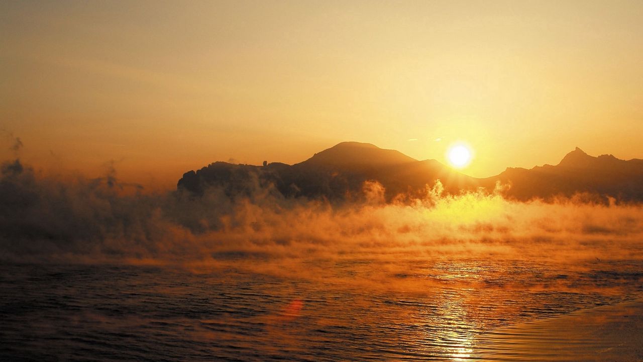 Wallpaper water, fog, morning, evaporation, rising, dawn