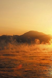 Preview wallpaper water, fog, morning, evaporation, rising, dawn