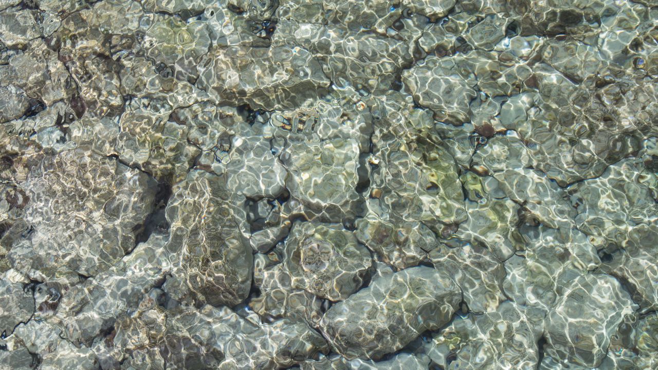 Wallpaper water, glare, stones, bottom, transparent