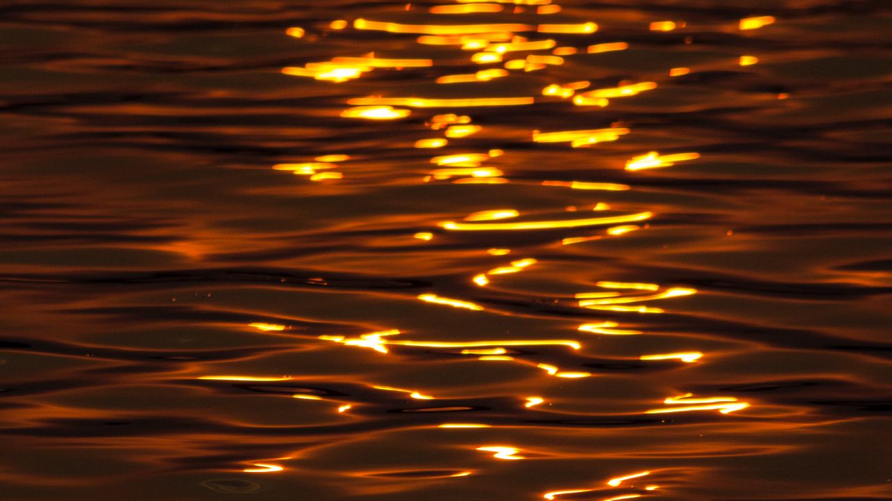 Wallpaper water, glare, sunset, ripples