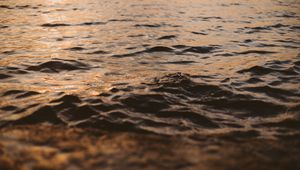 Preview wallpaper water, glare, waves, wavy, ripples, sunset
