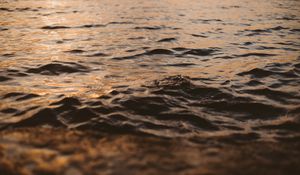 Preview wallpaper water, glare, waves, wavy, ripples, sunset