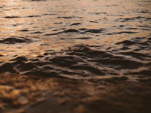 Preview wallpaper water, glare, waves, wavy, ripples, sunset