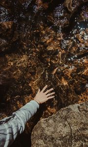 Preview wallpaper water, hand, stones, touch, transparent