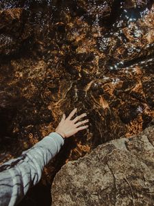 Preview wallpaper water, hand, stones, touch, transparent