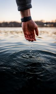 Preview wallpaper water, hand, touch, drops, ripples
