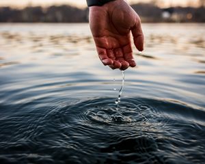Preview wallpaper water, hand, touch, drops, ripples