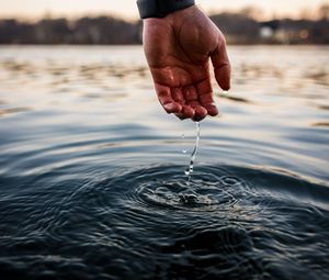 Preview wallpaper water, hand, touch, drops, ripples