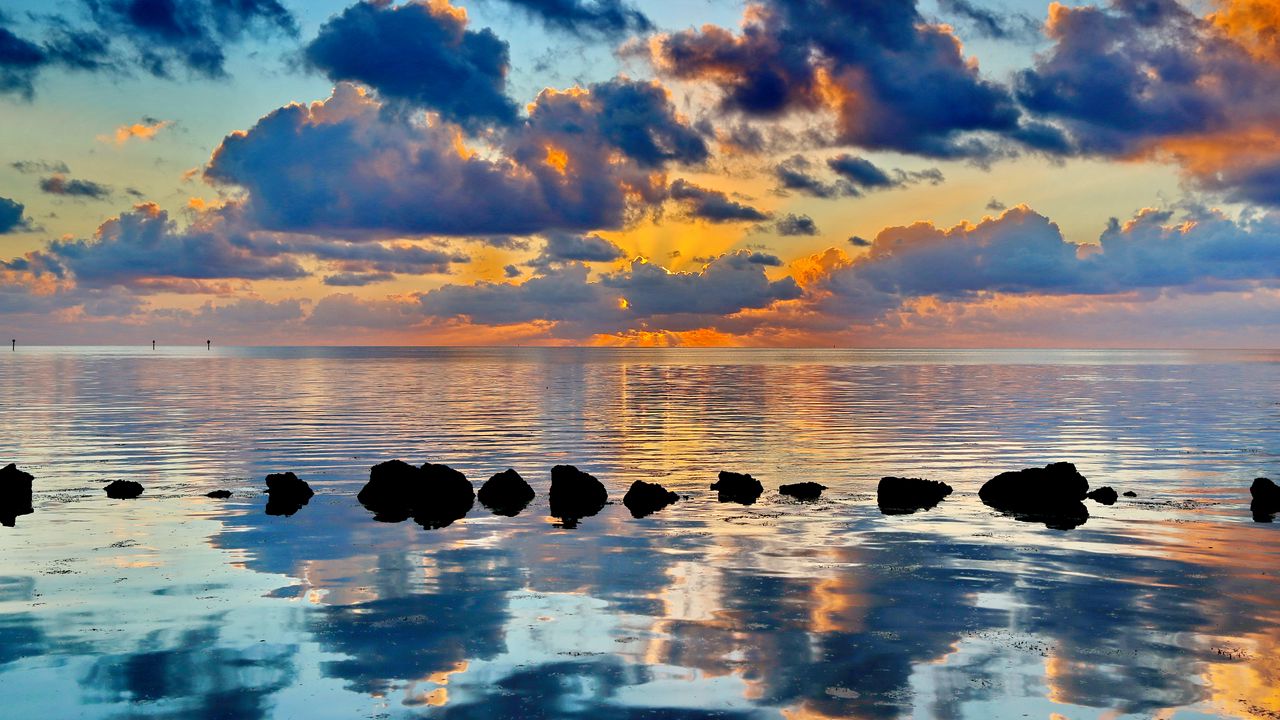 Wallpaper water, horizon, sunset