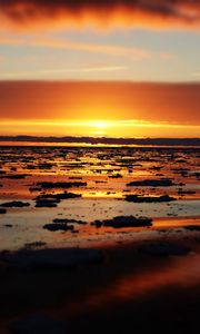 Preview wallpaper water, ice, ice floes, sunset, horizon