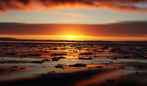 Preview wallpaper water, ice, ice floes, sunset, horizon