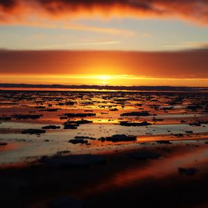 Preview wallpaper water, ice, ice floes, sunset, horizon