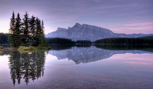 Preview wallpaper water, lake, mountains, reflection, mirror, fir-trees