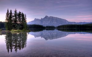 Preview wallpaper water, lake, mountains, reflection, mirror, fir-trees