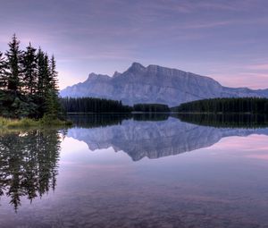 Preview wallpaper water, lake, mountains, reflection, mirror, fir-trees