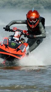 Preview wallpaper water motorcycle, extreme, buoy, sea, suit, helmet