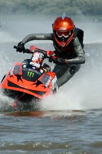 Preview wallpaper water motorcycle, extreme, buoy, sea, suit, helmet