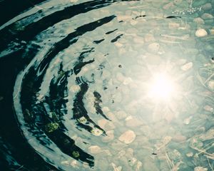 Preview wallpaper water, pebbles, circles, light, transparent