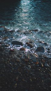Preview wallpaper water, pebbles, shore, waves, beach