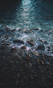 Preview wallpaper water, pebbles, shore, waves, beach