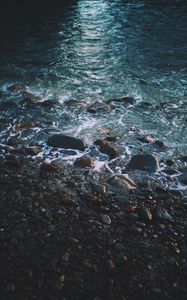 Preview wallpaper water, pebbles, shore, waves, beach