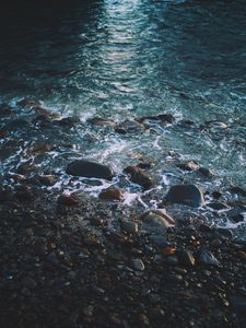 Preview wallpaper water, pebbles, shore, waves, beach