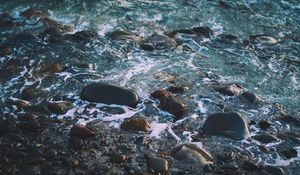 Preview wallpaper water, pebbles, shore, waves, beach