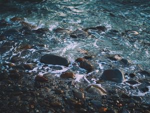 Preview wallpaper water, pebbles, shore, waves, beach