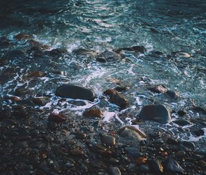 Preview wallpaper water, pebbles, shore, waves, beach