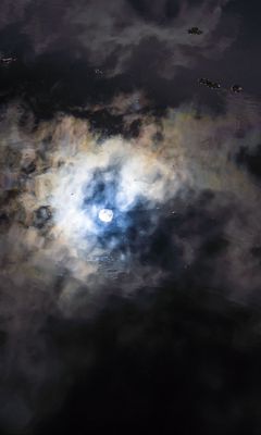 240x400 Wallpaper water, reflection, moon, clouds