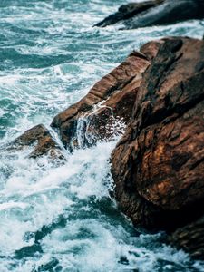 Preview wallpaper water, rock, waves, sea, shore