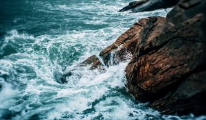 Preview wallpaper water, rock, waves, sea, shore